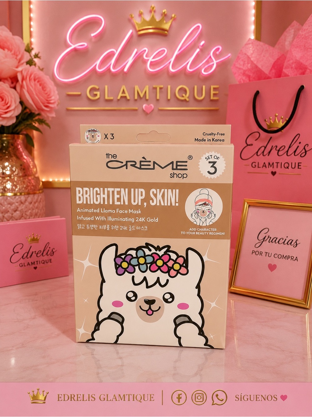The CrĆØme Shop Brighten Up, Skin! Animated Llama Face Mask - Pink